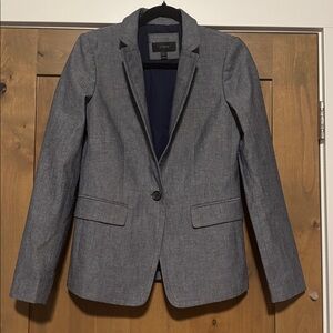 NWOT J. Crew Cotton Chambray Blazer Lined 1 button Preppy Academia Blue fitted